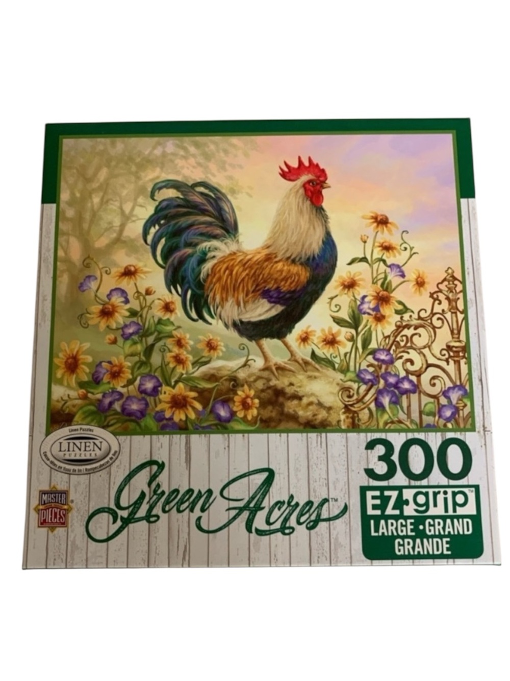 Master Pieces Green Acres 300 Piece Rooster Puzzle-Linen-Morning Glory-Ez-Grip